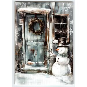 Vintage Christmas Snowman Lithograph Postcard 5.5x4 Winter Scene